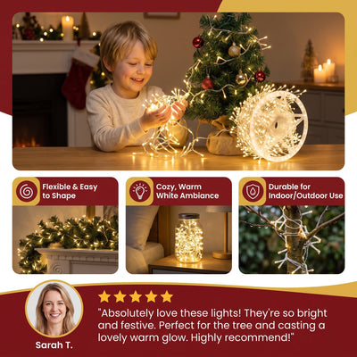 Boy with the cluster lights reel, flexible, warm and durable, with a five star review