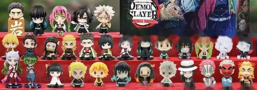 Rows of Demon Slayer chibi figures on their round black display bases