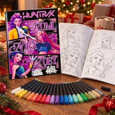 K-Pop Demon Hunters Coloring Set, Pink HUNTR/X cover, with colored pencils