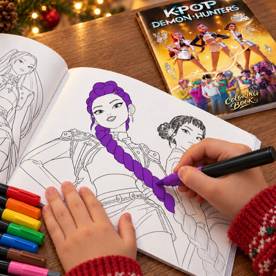 Coloring a page with the colored pencils from the set