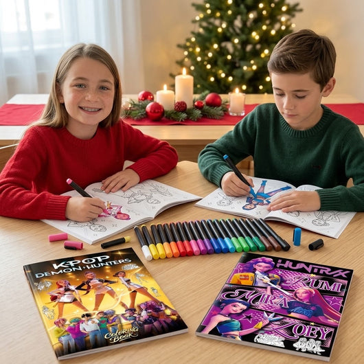 Brother and sister coloring their own books with the acrylic markers