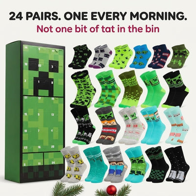 Minecraft socks advent calendar with all 24 pairs of socks