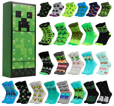 Minecraft socks advent calendar box and 24 pairs of kids socks