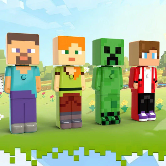 All four figures: Steve, Alex, Creeper and JJ
