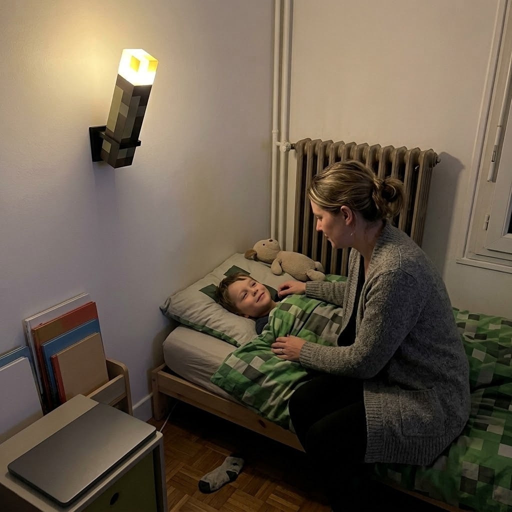 In the bedroom, in the hallway, on the bedside table