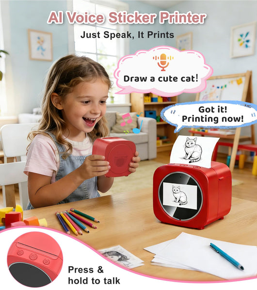 AI Sticker Printer for Kids | Voice to Sticker Maker, Ink Free Thermal Mini Printer, Coloring Sticker Machine Gift for Kids 5+