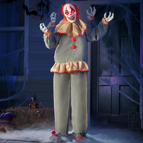 Animatronic Halloween Clown 60 in | Scary Halloween Animatronics, Motion Activated Clown with Light Up Eyes