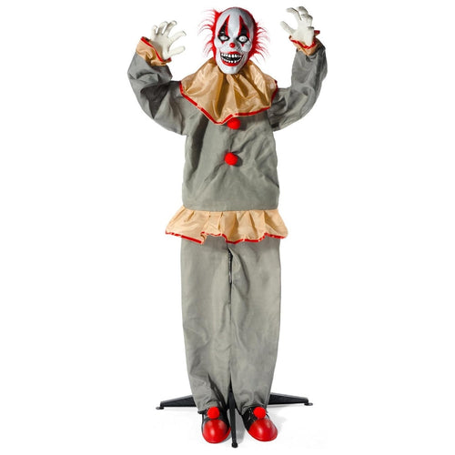 Animatronic Halloween Clown 60 in | Scary Halloween Animatronics, Motion Activated Clown with Light Up Eyes
