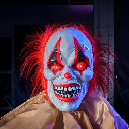 Animatronic Halloween Clown 60 in | Scary Halloween Animatronics, Motion Activated Clown with Light Up Eyes