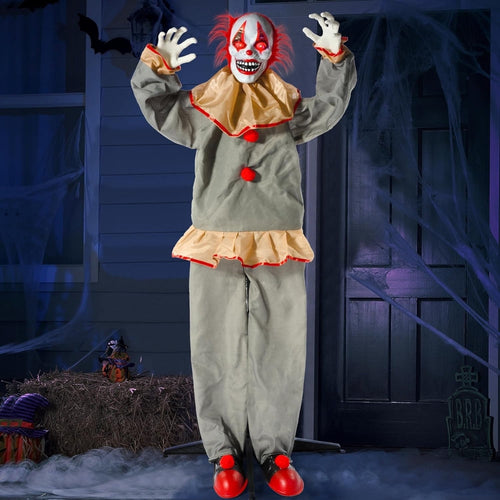 Animatronic Halloween Clown 60 in | Scary Halloween Animatronics, Motion Activated Clown with Light Up Eyes