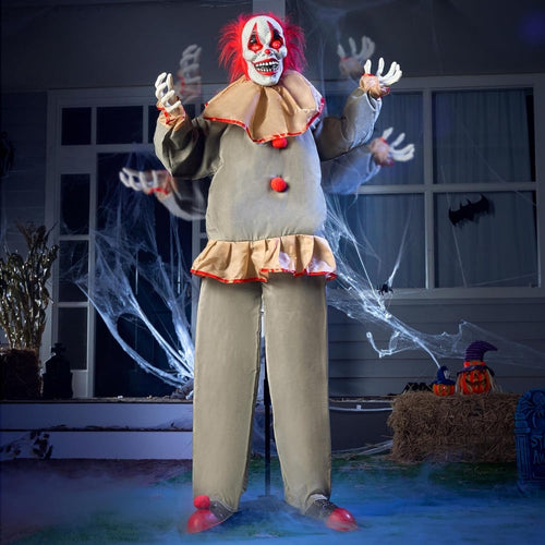 Animatronic Halloween Clown 60 in | Scary Halloween Animatronics, Motion Activated Clown with Light Up Eyes