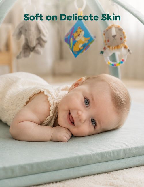 Baby Play Gym and Tummy Time Mat with 5 Toys | Convertible Baby Play Mat, Padded Activity Gym for Infants, Machine Washable