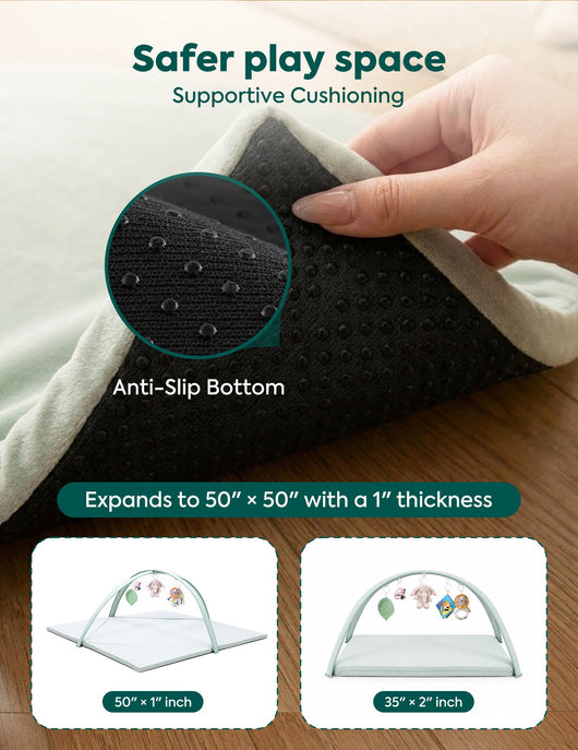 Baby Play Gym and Tummy Time Mat with 5 Toys | Convertible Baby Play Mat, Padded Activity Gym for Infants, Machine Washable