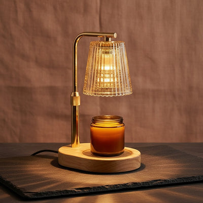 Candle Warmer Lamp with Timer and Dimmer | Ribbed Glass Candle Lamp Warmer, Wood Base, Flameless Jar Candle Warmer