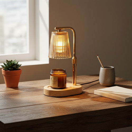 Candle Warmer Lamp with Timer and Dimmer | Ribbed Glass Candle Lamp Warmer, Wood Base, Flameless Jar Candle Warmer
