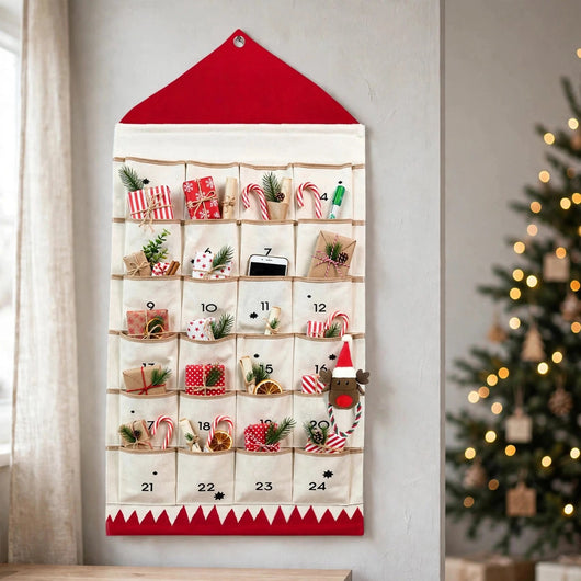 Canvas House Advent Calendar | Reusable Hanging Calendar with 24 Pockets to Fill