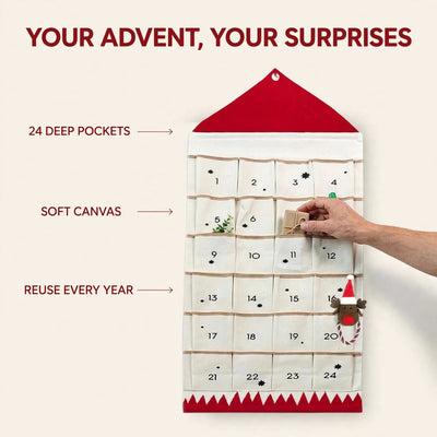 Canvas House Advent Calendar | Reusable Hanging Calendar with 24 Pockets to Fill
