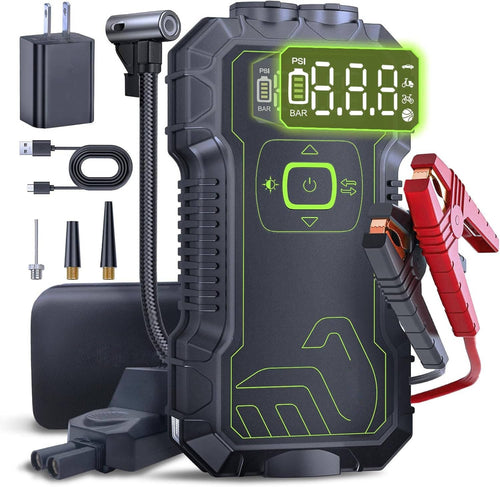 Portable Jump Starter with Air Compressor | 4-in-1 Car Battery Jump Starter, Tire Inflator and Power Bank
