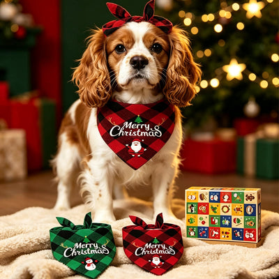 Dog wearing the Christmas bandana from the dog advent calendar
