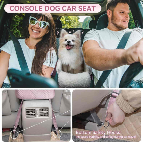 Center Console Dog Car Seat, Pink | Dog Car Seat for Small Dogs, Elevated Console Pet Booster Seat up to 9 lbs