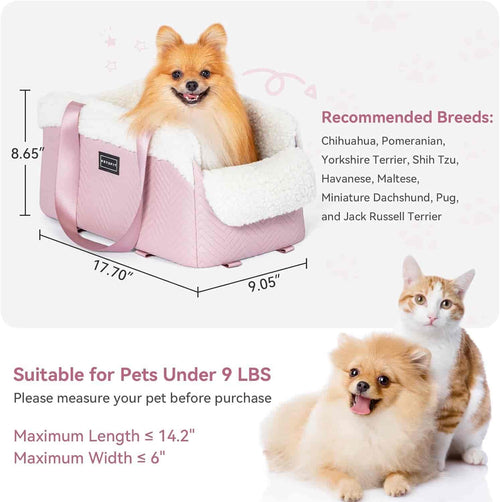 Center Console Dog Car Seat, Pink | Dog Car Seat for Small Dogs, Elevated Console Pet Booster Seat up to 9 lbs