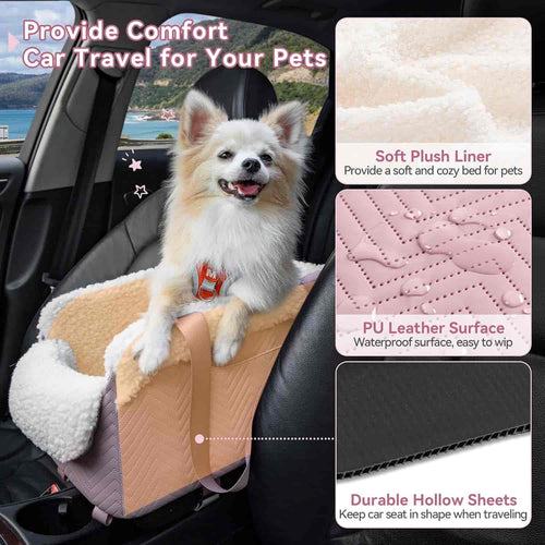 Center Console Dog Car Seat, Pink | Dog Car Seat for Small Dogs, Elevated Console Pet Booster Seat up to 9 lbs