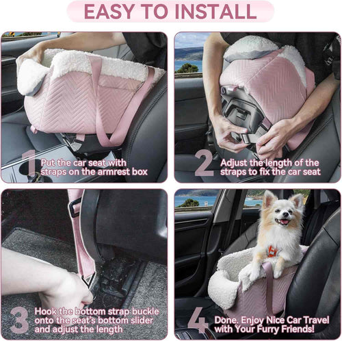 Center Console Dog Car Seat, Pink | Dog Car Seat for Small Dogs, Elevated Console Pet Booster Seat up to 9 lbs