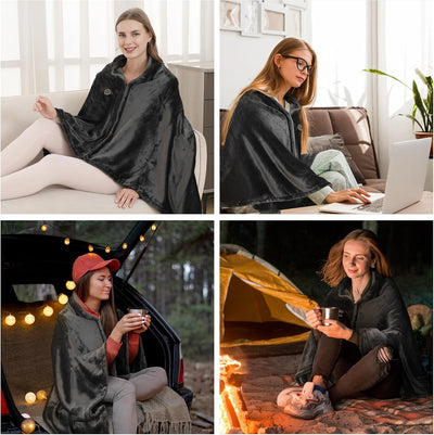 Cordless Heated Throw Blanket with Power Bank Pocket | USB Heated Blanket Wrap, Portable Electric Throw, Heated Shawl