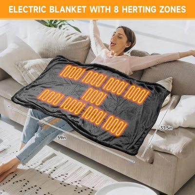 Cordless Heated Throw Blanket with Power Bank Pocket | USB Heated Blanket Wrap, Portable Electric Throw, Heated Shawl