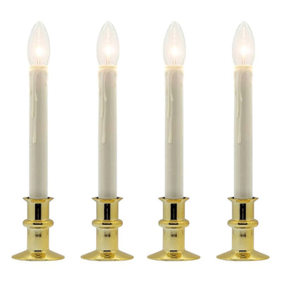 Battery Operated Window Candles with Remote and Timer, Set of 4 | Cordless LED Christmas Window Candles, Brass