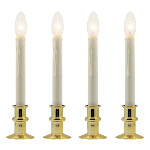Battery Operated Window Candles with Remote and Timer, Set of 4 | Cordless LED Christmas Window Candles, Brass