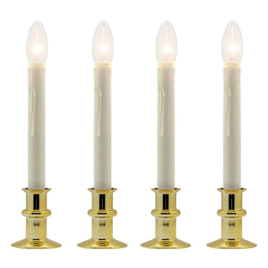 Battery Operated Window Candles with Remote and Timer, Set of 4 | Cordless LED Christmas Window Candles, Brass
