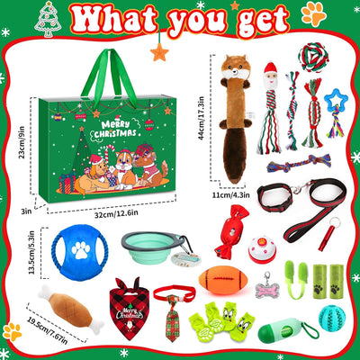 Dog Advent Calendar 2026 | 24 Toys, Collar, Leash and Treats Bag