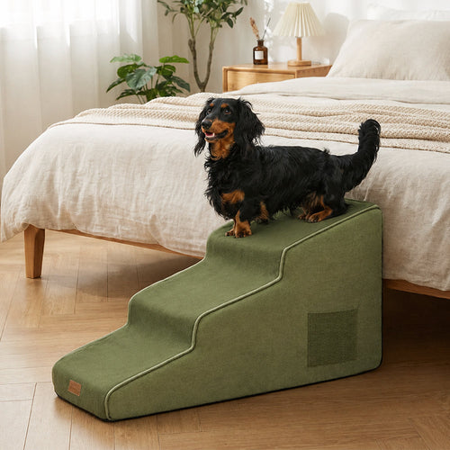 3-Step Foam Dog Stairs for Bed, Extra Wide | Dog Ramp for Bed, Non-Slip Pet Stairs for Small and Senior Dogs