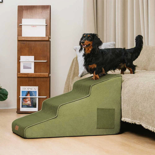 3-Step Foam Dog Stairs for Bed, Extra Wide | Dog Ramp for Bed, Non-Slip Pet Stairs for Small and Senior Dogs