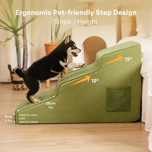 3-Step Foam Dog Stairs for Bed, Extra Wide | Dog Ramp for Bed, Non-Slip Pet Stairs for Small and Senior Dogs