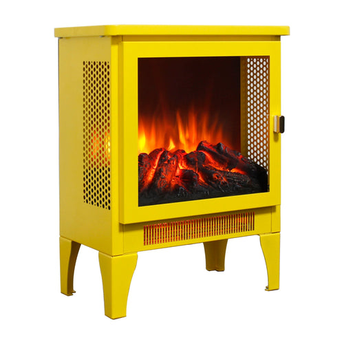 Electric Fireplace Heater with 3D Flame | 18 Inch Freestanding Electric Fireplace Stove, Small Space Heater, Yellow