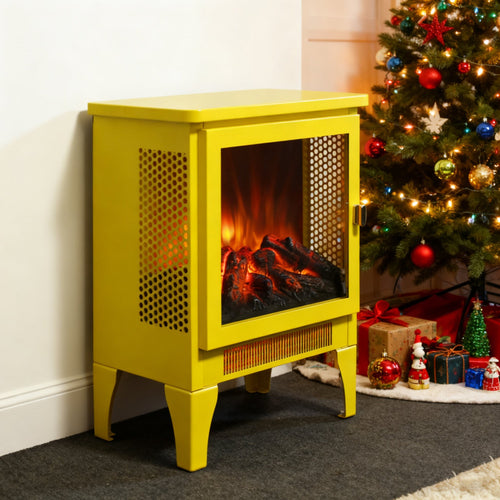 Electric Fireplace Heater with 3D Flame | 18 Inch Freestanding Electric Fireplace Stove, Small Space Heater, Yellow