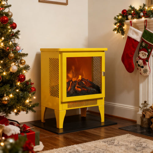 Electric Fireplace Heater with 3D Flame | 18 Inch Freestanding Electric Fireplace Stove, Small Space Heater, Yellow
