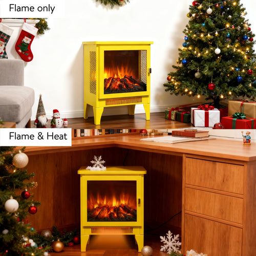 Electric Fireplace Heater with 3D Flame | 18 Inch Freestanding Electric Fireplace Stove, Small Space Heater, Yellow
