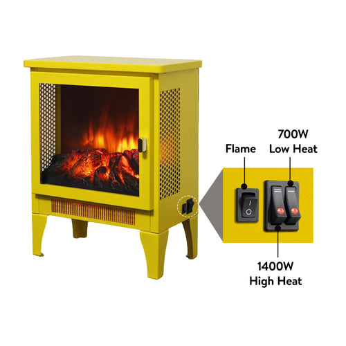 Electric Fireplace Heater with 3D Flame | 18 Inch Freestanding Electric Fireplace Stove, Small Space Heater, Yellow