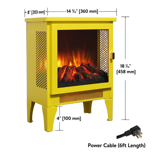 Electric Fireplace Heater with 3D Flame | 18 Inch Freestanding Electric Fireplace Stove, Small Space Heater, Yellow