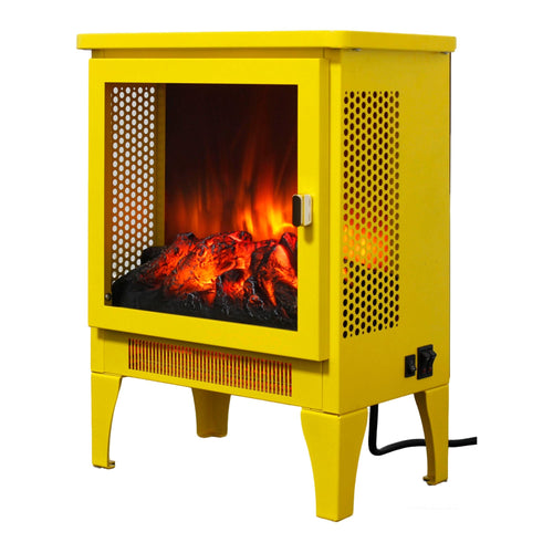 Electric Fireplace Heater with 3D Flame | 18 Inch Freestanding Electric Fireplace Stove, Small Space Heater, Yellow