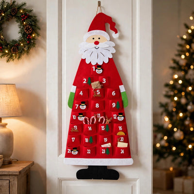 Felt Santa Advent Calendar | Hanging Santa Claus Calendar with 24 Pockets, Reusable Every Year