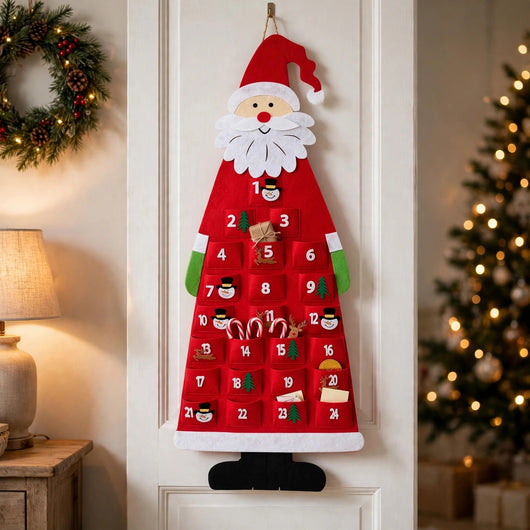 Felt Santa Advent Calendar | Hanging Santa Claus Calendar with 24 Pockets, Reusable Every Year
