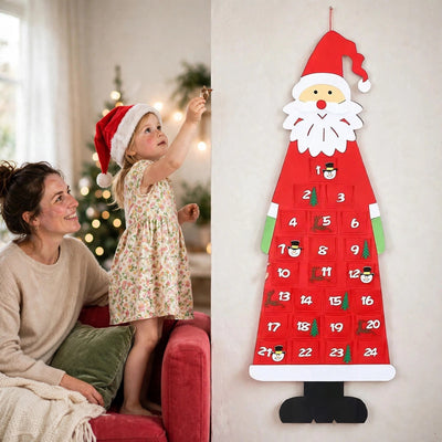 Felt Santa Advent Calendar | Hanging Santa Claus Calendar with 24 Pockets, Reusable Every Year