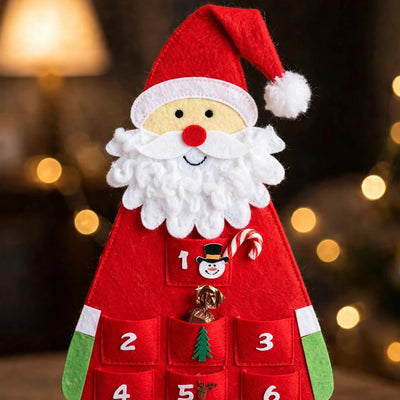 Felt Santa Advent Calendar | Hanging Santa Claus Calendar with 24 Pockets, Reusable Every Year
