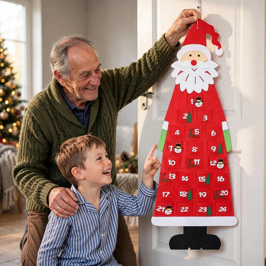 Felt Santa Advent Calendar | Hanging Santa Claus Calendar with 24 Pockets, Reusable Every Year