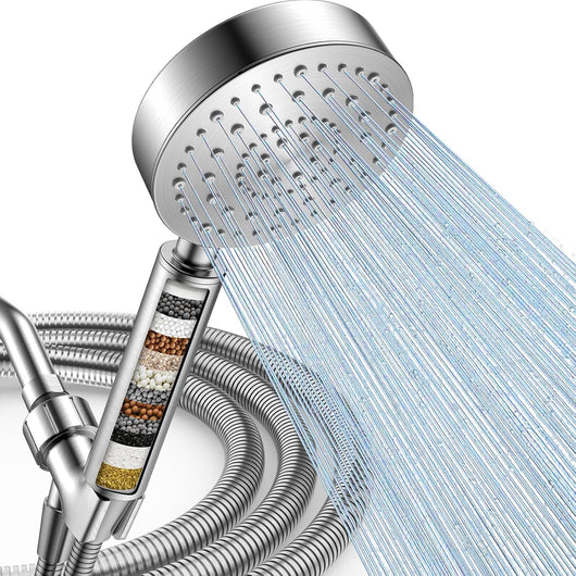 Filtered Shower Head with Handheld | High Pressure 6 Spray Shower Head with Filter for Hard Water, All Metal, 72 Inch Hose