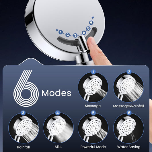 Filtered Shower Head with Handheld | High Pressure 6 Spray Shower Head with Filter for Hard Water, All Metal, 72 Inch Hose
